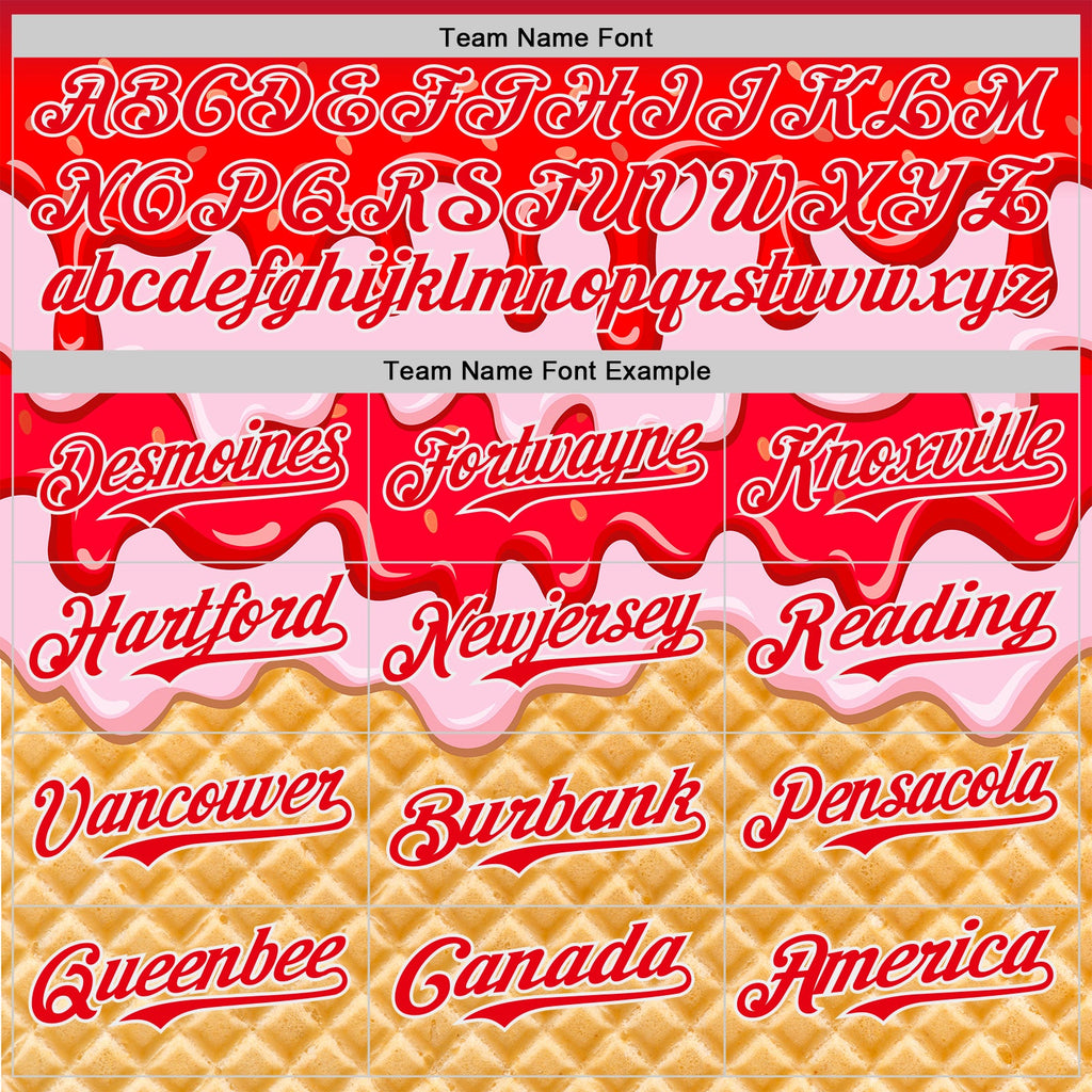 Custom Fire Red-White Ice Cream Waffle Foodie Dessert Authentic Baseball Jersey