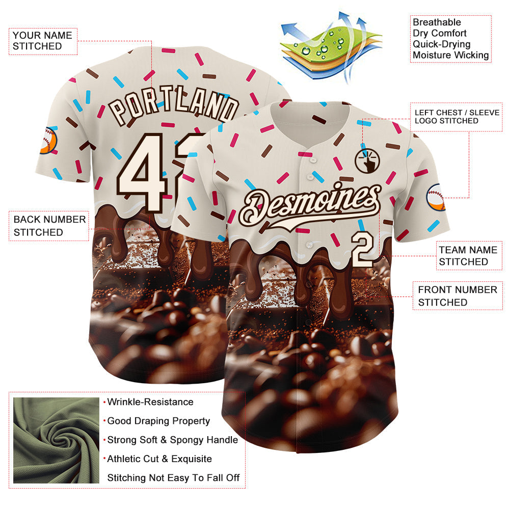 Custom Cream-Brown Ice Cream Chocolate Foodie Dessert Authentic Baseball Jersey