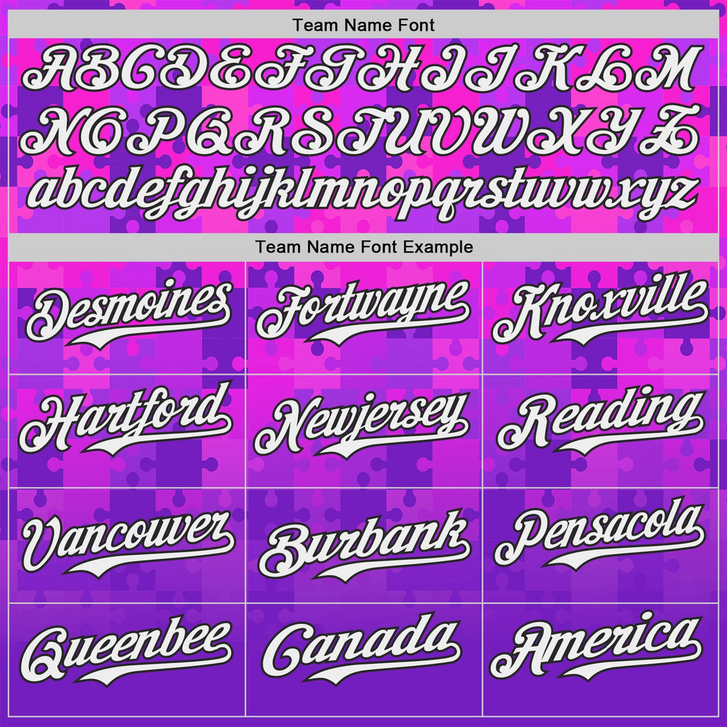 Custom Purple White-Black Puzzle 3D Pattern Design Authentic Baseball Jersey