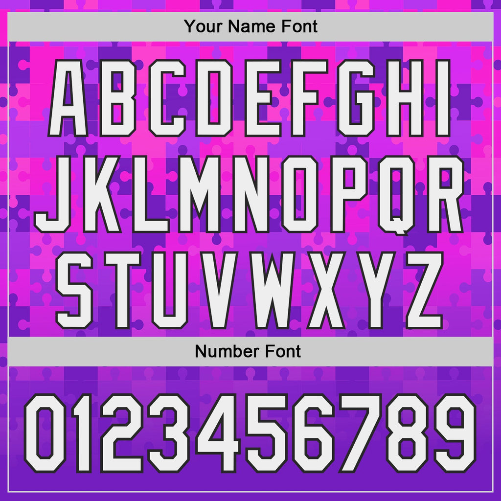 Custom Purple White-Black Puzzle 3D Pattern Design Authentic Baseball Jersey