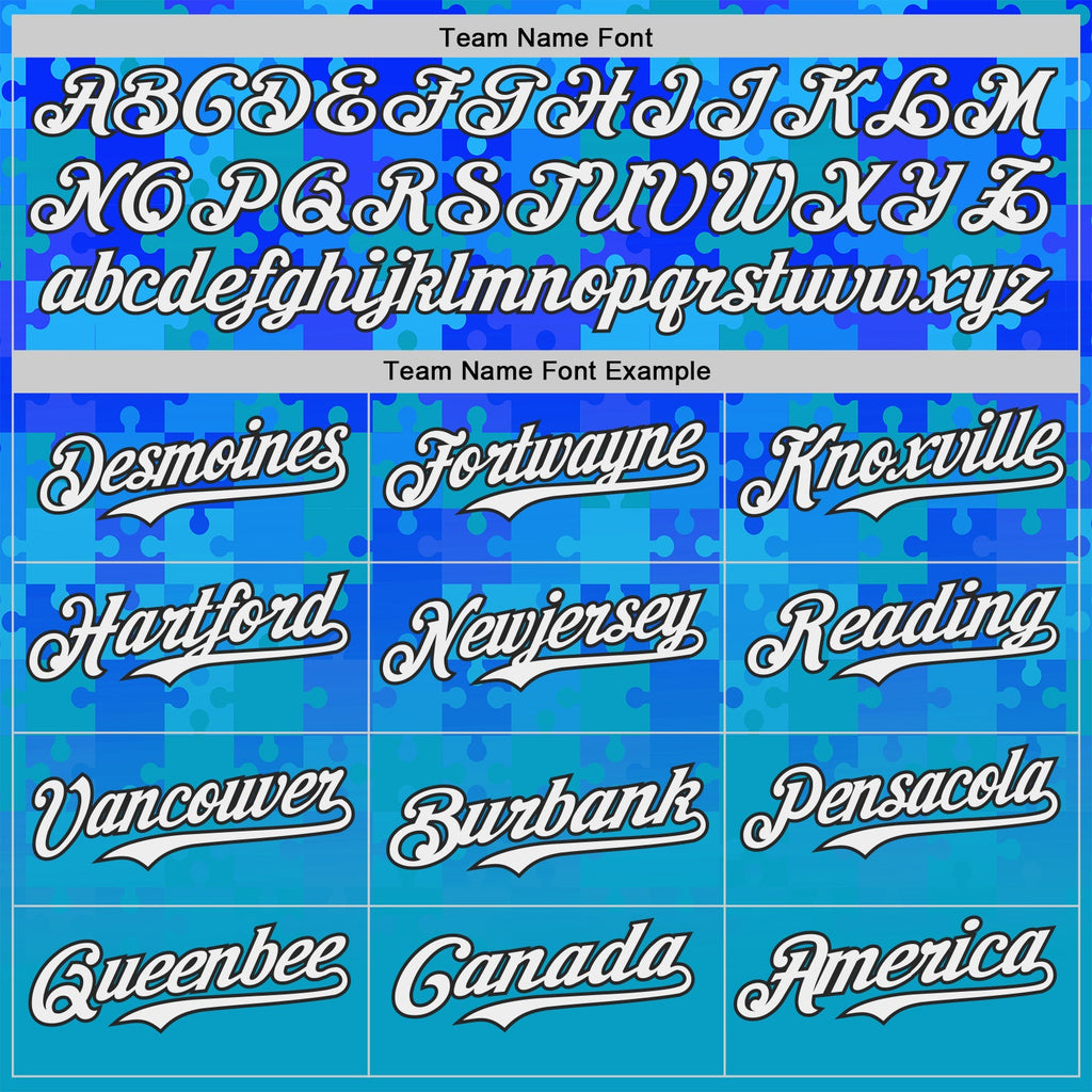 Custom Blue White-Black Puzzle 3D Pattern Design Authentic Baseball Jersey