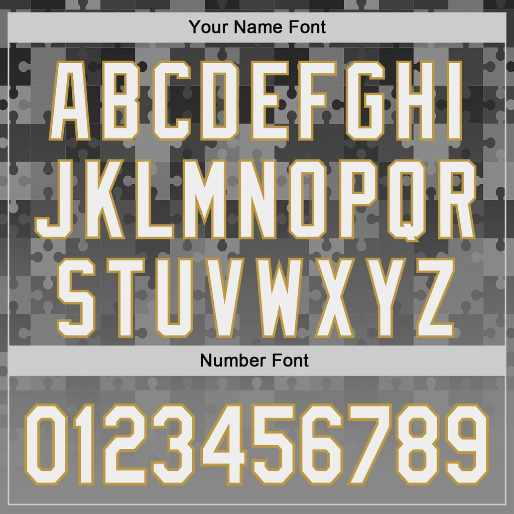 Custom Steel Gray White-Old Gold Puzzle 3D Pattern Design Authentic Baseball Jersey