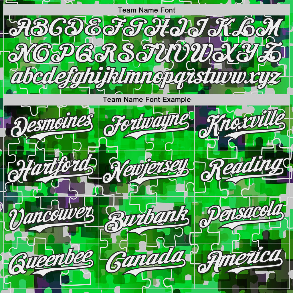 Custom Green White-Black Puzzle 3D Pattern Design Authentic Baseball Jersey