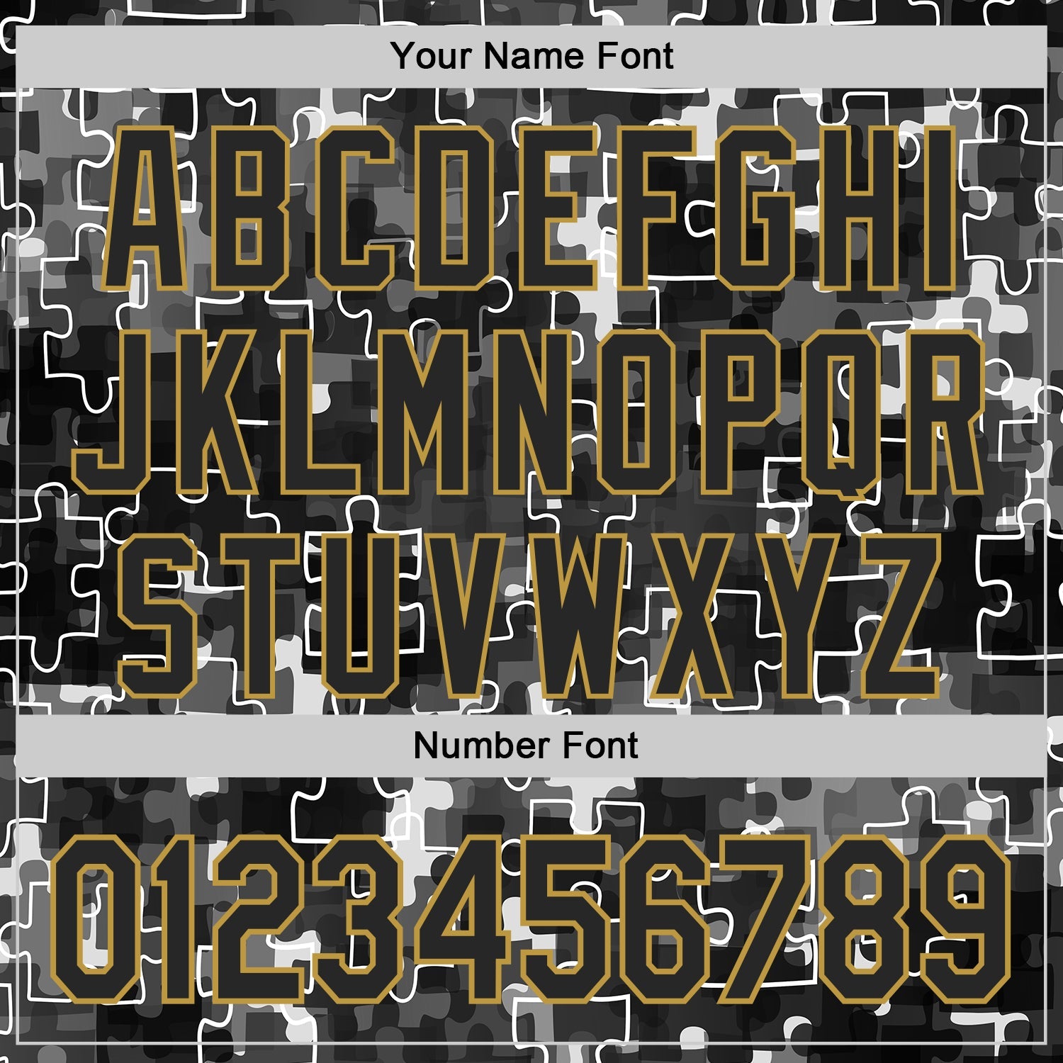 Custom Black-Old Gold Puzzle 3D Pattern Design Authentic Baseball Jersey