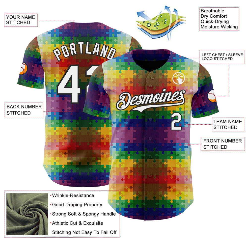Custom Black-White Puzzle 3D Pattern Design Authentic Baseball Jersey