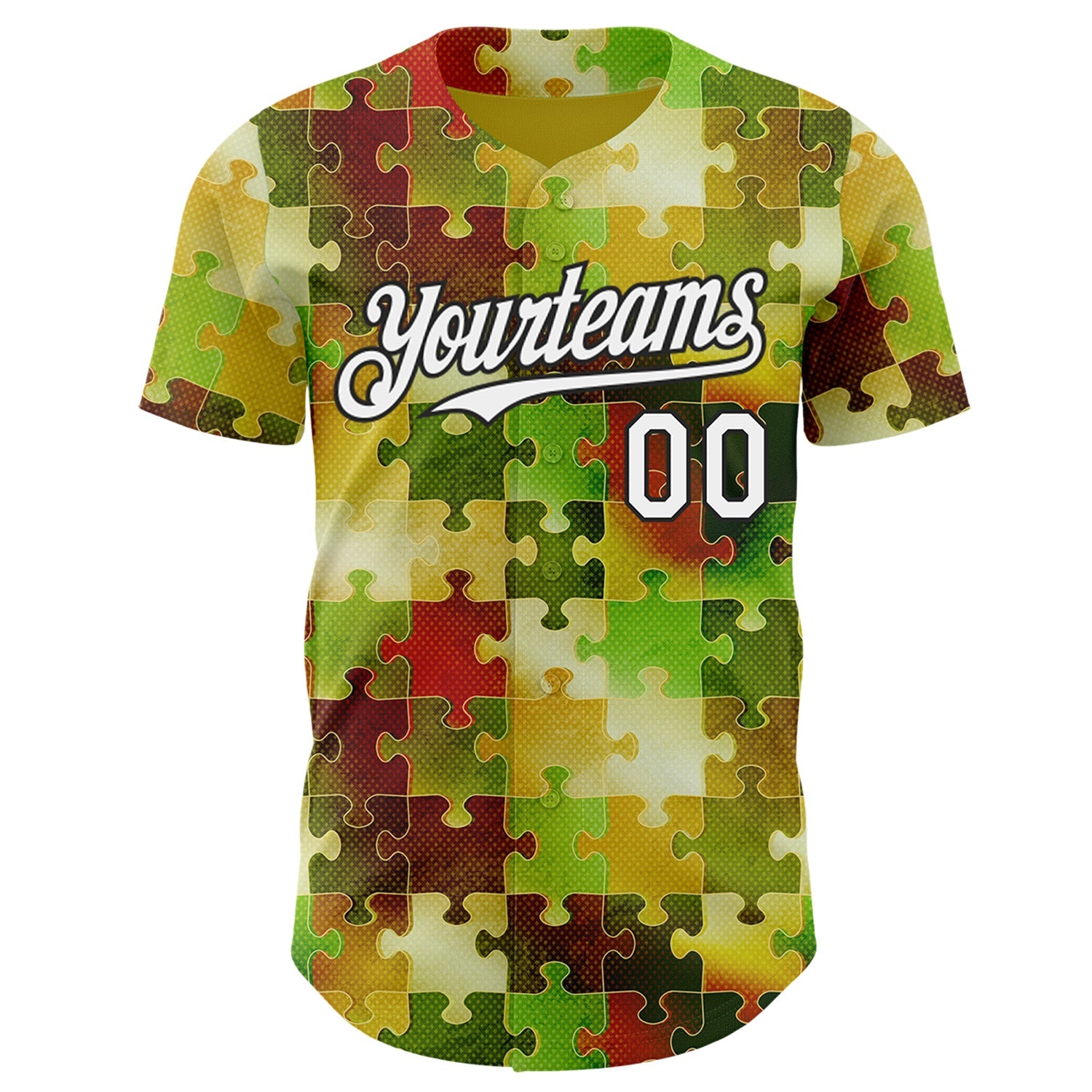 Custom Green White-Black Puzzle 3D Pattern Design Authentic Baseball Jersey