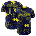 Custom Navy-Light Yellow Puzzle 3D Pattern Design Authentic Baseball Jersey