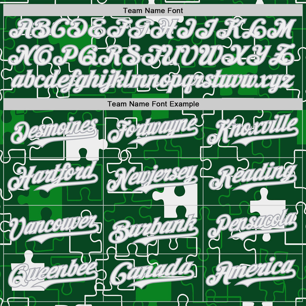 Custom Green White-Gray Puzzle 3D Pattern Design Authentic Baseball Jersey