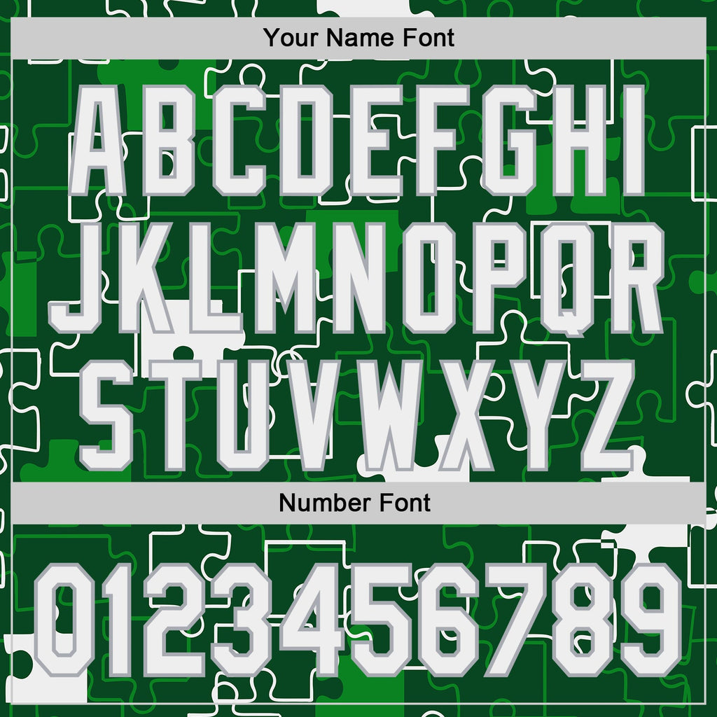 Custom Green White-Gray Puzzle 3D Pattern Design Authentic Baseball Jersey