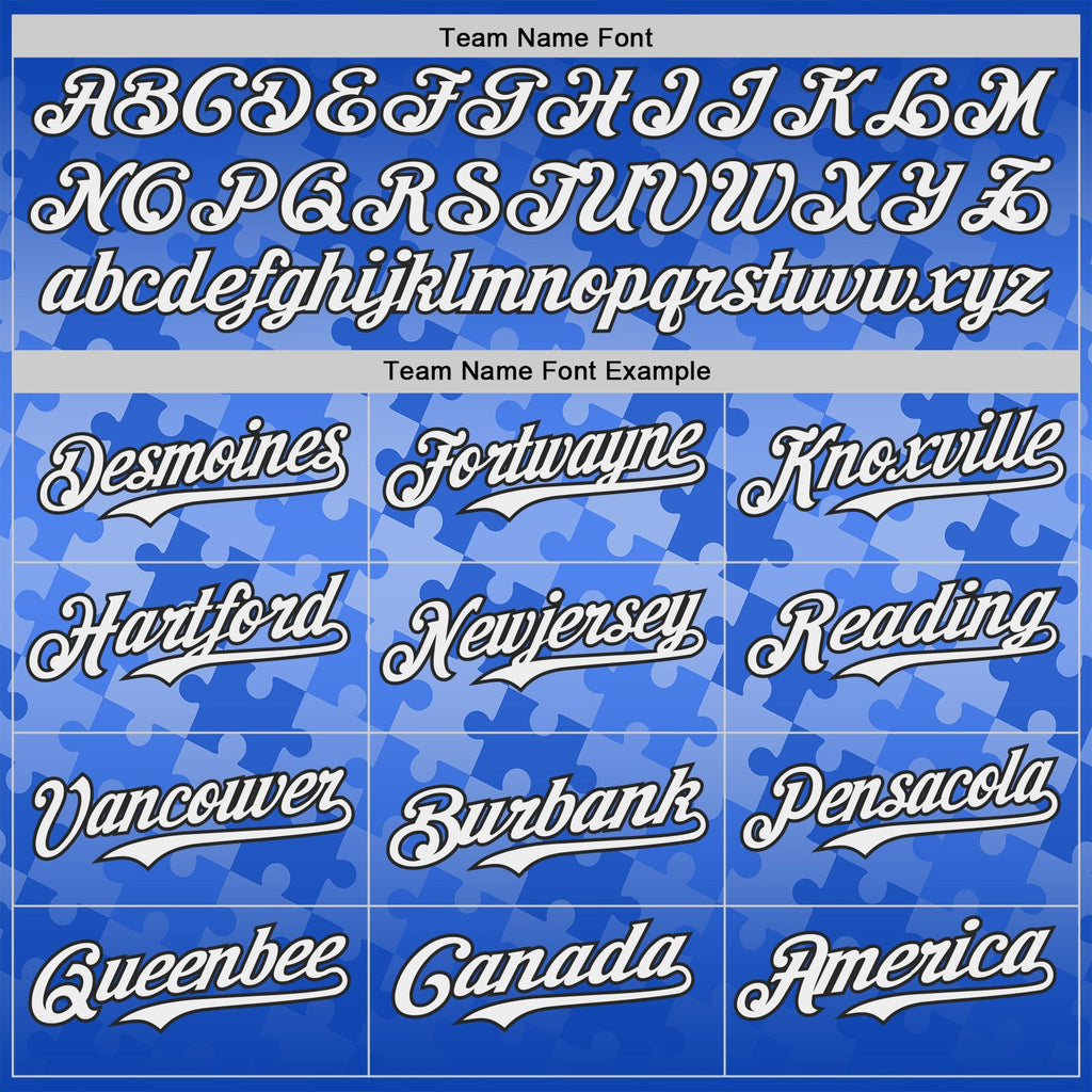 Custom Thunder Blue White-Black Puzzle 3D Pattern Design Authentic Baseball Jersey