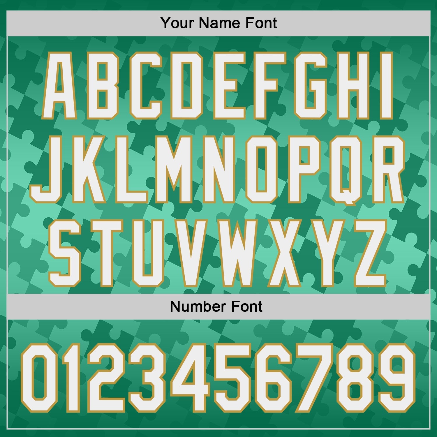 Custom Kelly Green White-Old Gold Puzzle 3D Pattern Design Authentic Baseball Jersey