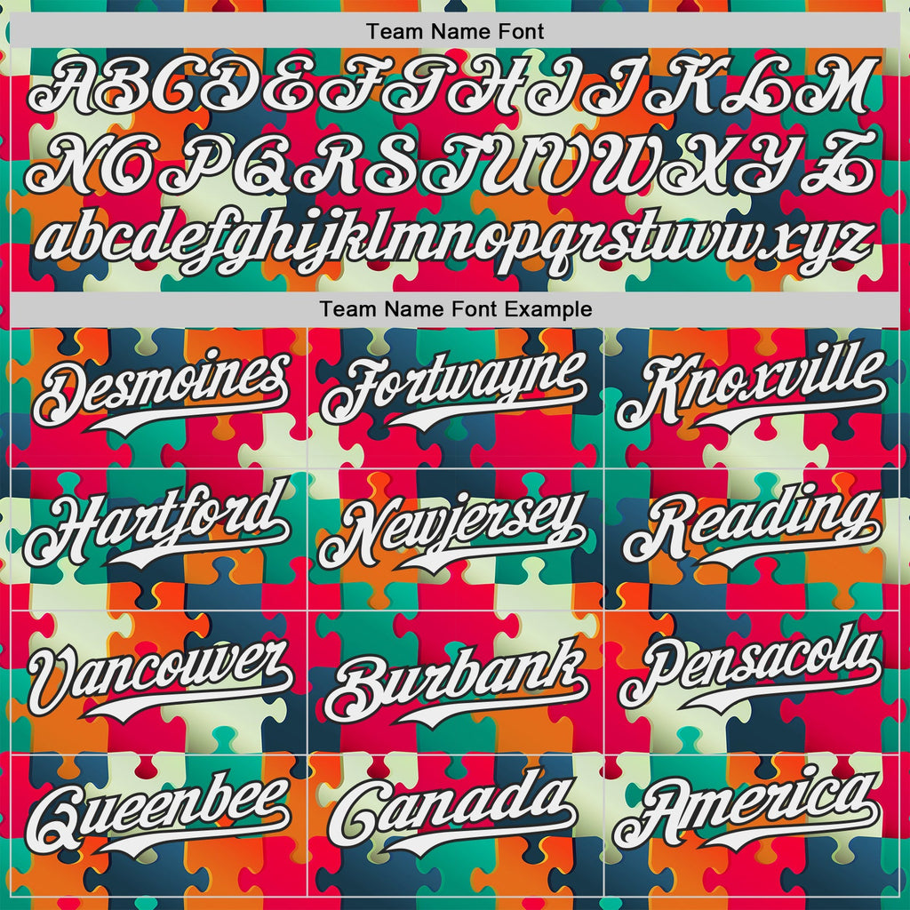 Custom Red White-Black Puzzle 3D Pattern Design Authentic Baseball Jersey