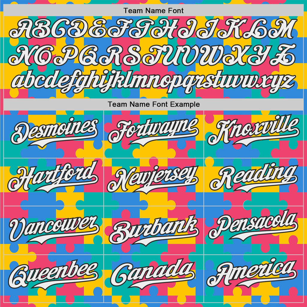 Custom Teal White-Black Puzzle 3D Pattern Design Authentic Baseball Jersey