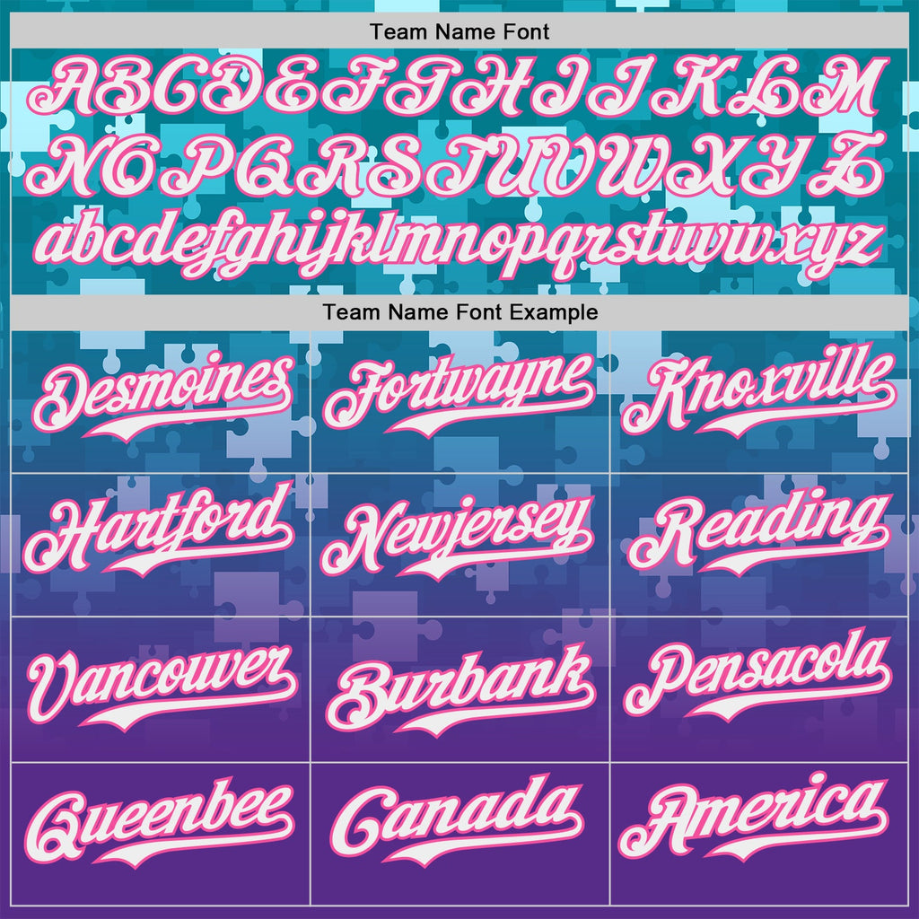 Custom Teal Pink Purple-White Gradient Puzzle 3D Pattern Design Authentic Baseball Jersey