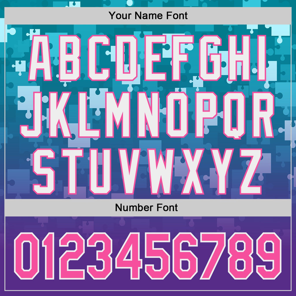 Custom Teal Pink Purple-White Gradient Puzzle 3D Pattern Design Authentic Baseball Jersey