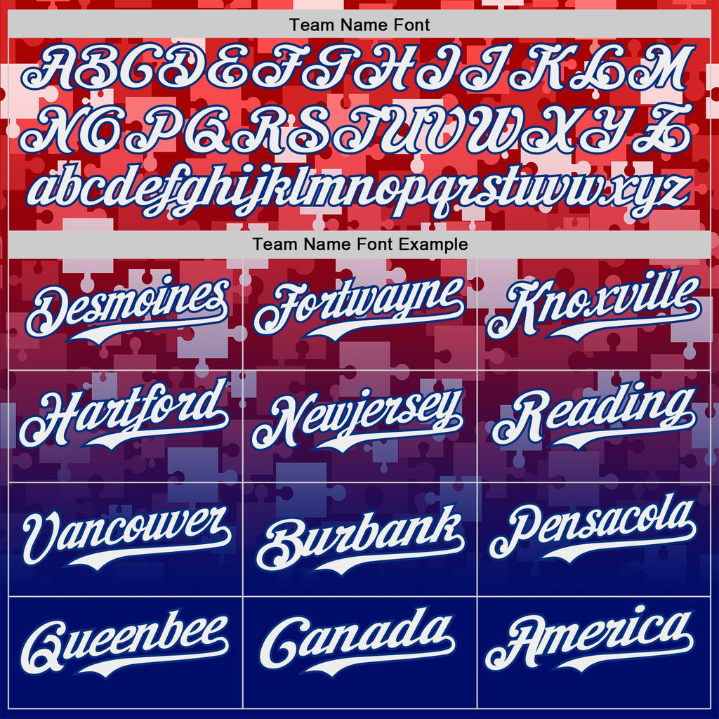 Custom Red Royal-White Gradient Puzzle 3D Pattern Design Authentic Baseball Jersey