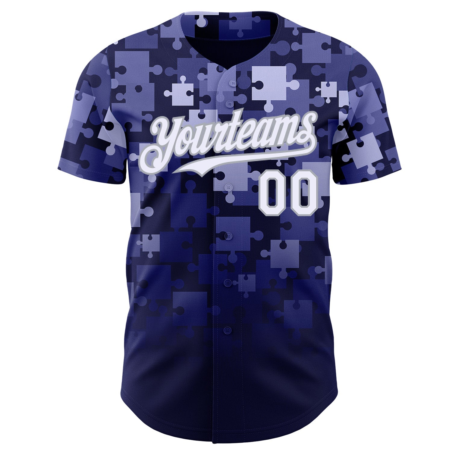 Custom Blue White Navy-Gray Gradient Puzzle 3D Pattern Design Authentic Baseball Jersey