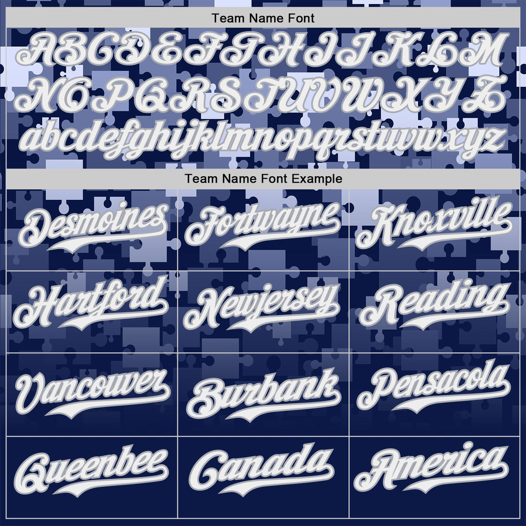 Custom Blue White Navy-Gray Gradient Puzzle 3D Pattern Design Authentic Baseball Jersey