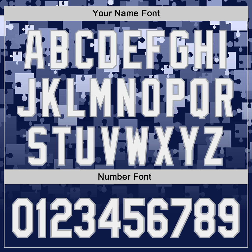 Custom Blue White Navy-Gray Gradient Puzzle 3D Pattern Design Authentic Baseball Jersey