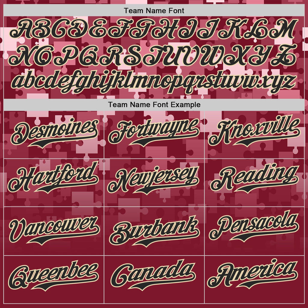 Custom Crimson Black-Cream Puzzle 3D Pattern Design Authentic Baseball Jersey