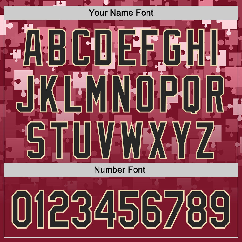 Custom Crimson Black-Cream Puzzle 3D Pattern Design Authentic Baseball Jersey