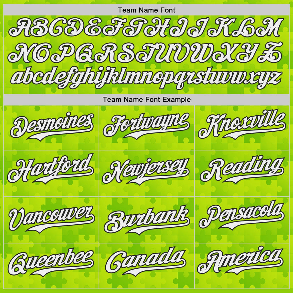Custom Neon Green White-Black Puzzle 3D Pattern Design Authentic Baseball Jersey