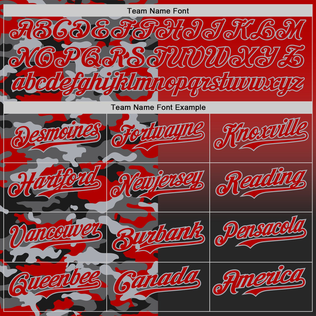 Custom Red Black-Gray Half Camo Ombre Authentic Baseball Jersey
