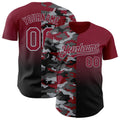 Custom Crimson Black-Gray Half Camo Ombre Authentic Baseball Jersey