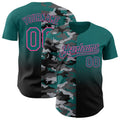 Custom Teal Black-Pink Half Camo Ombre Authentic Baseball Jersey