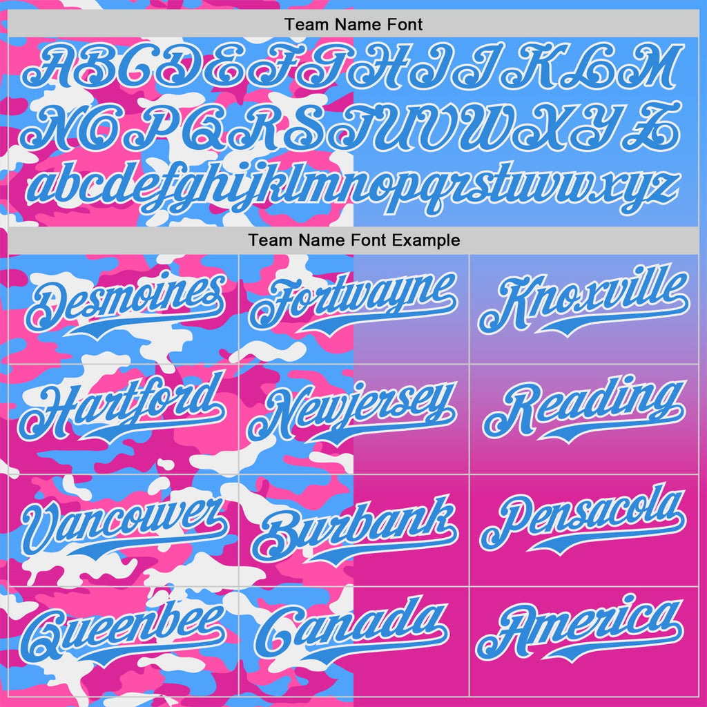Custom Electric Blue Deep Pink-White Half Camo Ombre Authentic Baseball Jersey