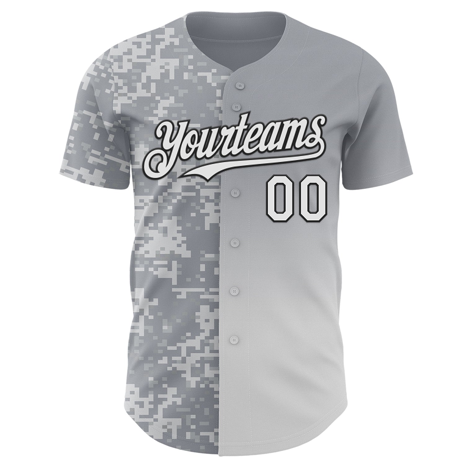 Custom Gray White-Black Half Camo Ombre Authentic Baseball Jersey