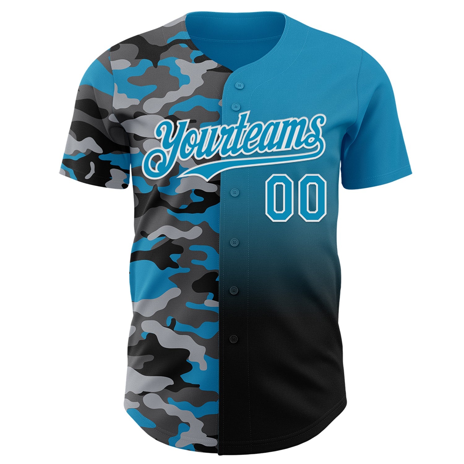 Custom Panther Blue Black-White Half Camo Ombre Authentic Baseball Jersey