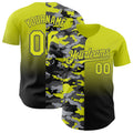 Custom Neon Yellow Black-Steel Gray Half Camo Ombre Authentic Baseball Jersey