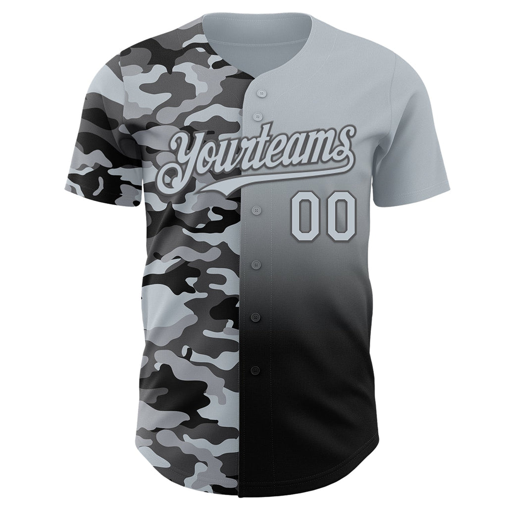 Custom Silver Black-Steel Gray Half Camo Ombre Authentic Baseball Jersey