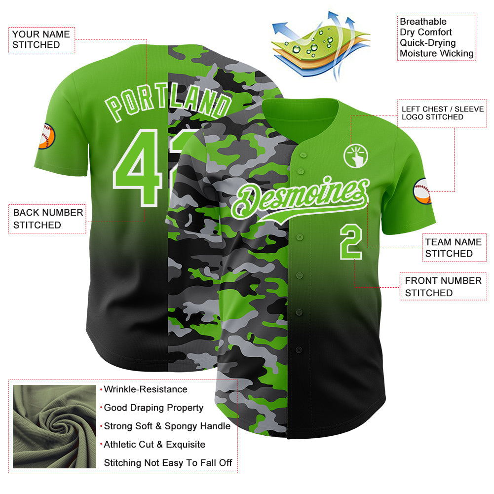 Custom Aurora Green Black-White Half Camo Ombre Authentic Baseball Jersey