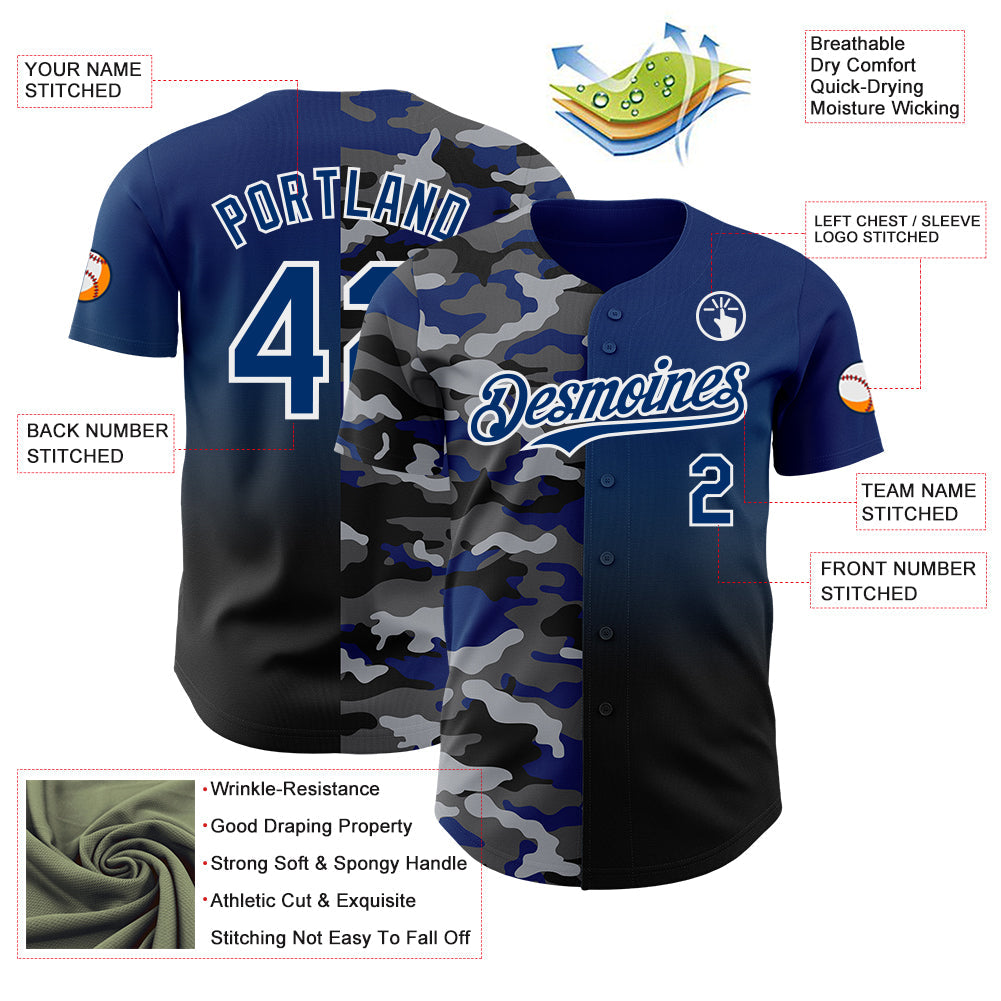 Custom US Navy Blue Black-White Half Camo Ombre Authentic Baseball Jersey