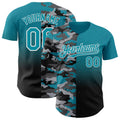 Custom Teal Black-White Half Camo Ombre Authentic Baseball Jersey