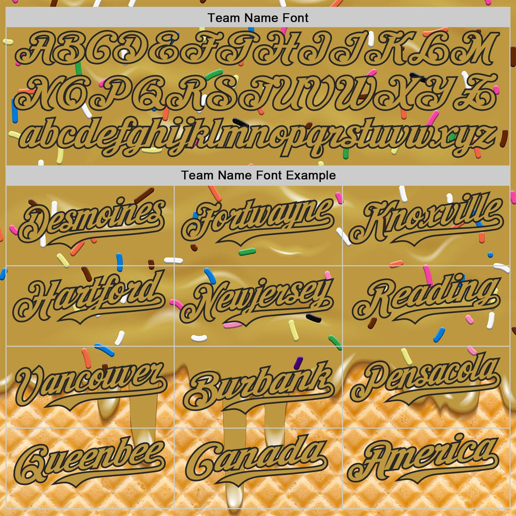 Custom Old Gold-Black Ice Cream Waffle Foodie Dessert Authentic Baseball Jersey