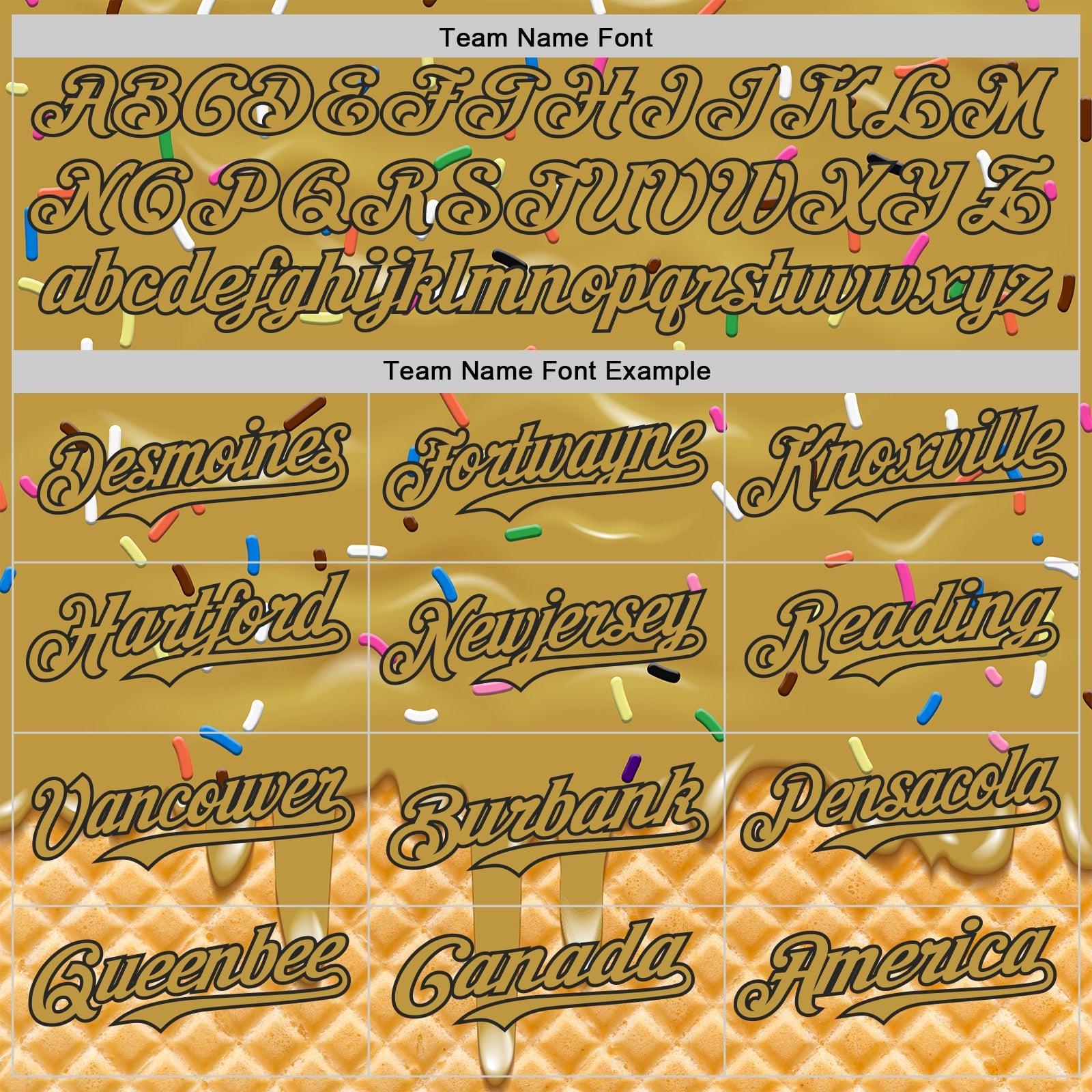 Custom Old Gold-Black Ice Cream Waffle Foodie Dessert Authentic Baseball Jersey