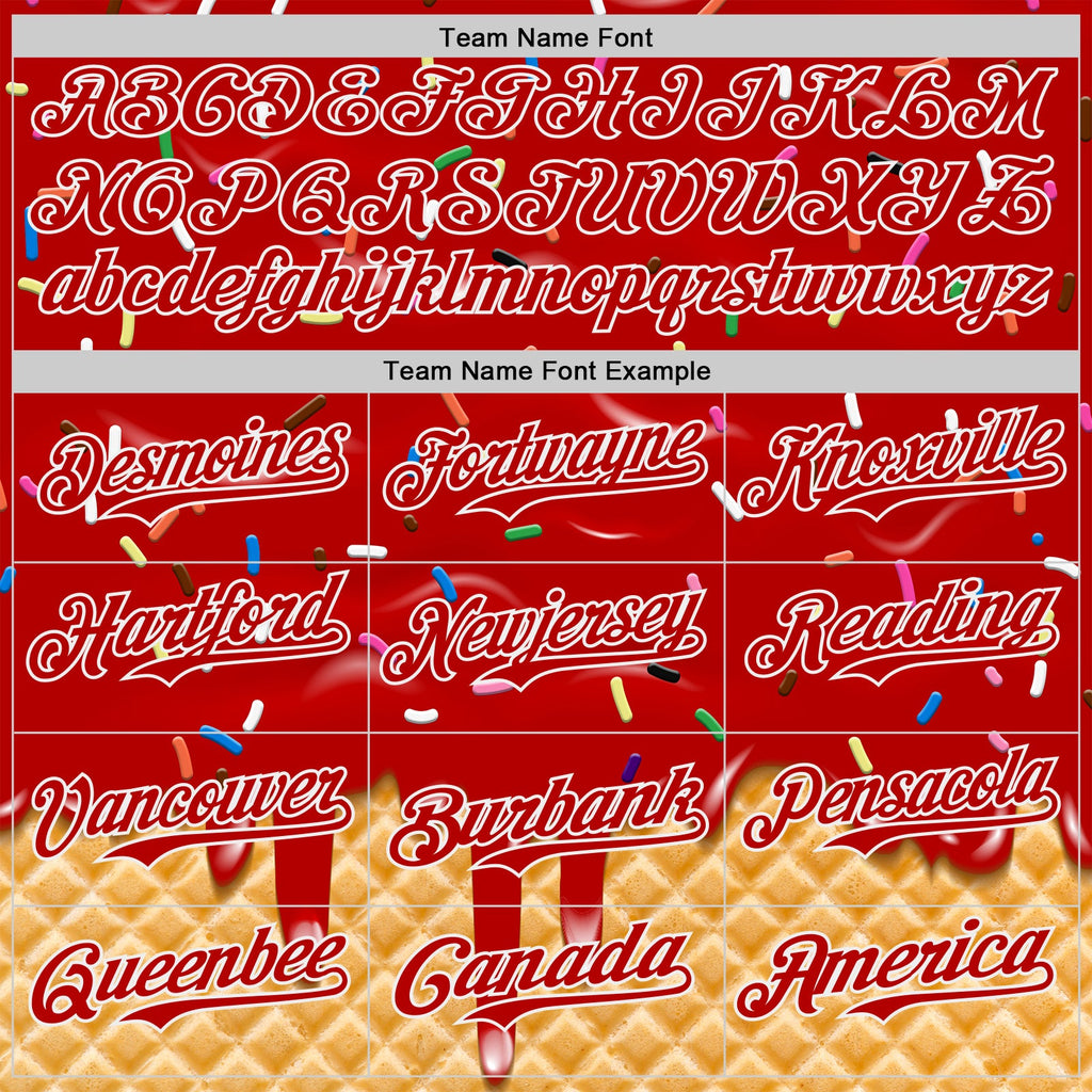 Custom Red-White Ice Cream Waffle Foodie Dessert Authentic Baseball Jersey