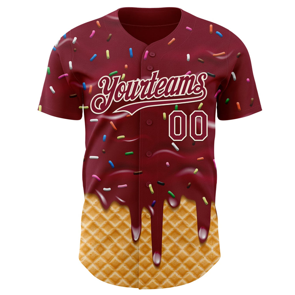 Custom Crimson-Cream Ice Cream Waffle Foodie Dessert Authentic Baseball Jersey