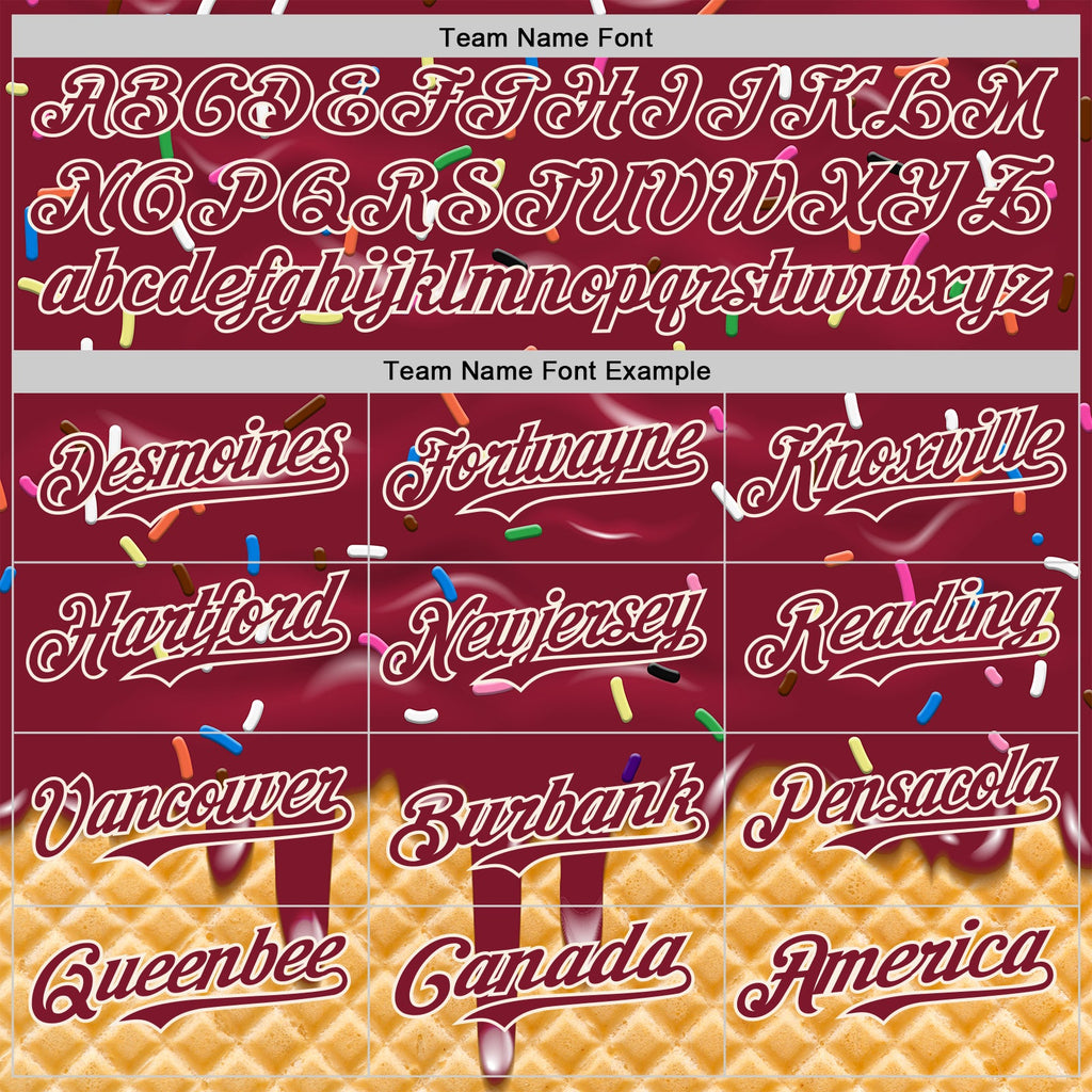 Custom Crimson-Cream Ice Cream Waffle Foodie Dessert Authentic Baseball Jersey