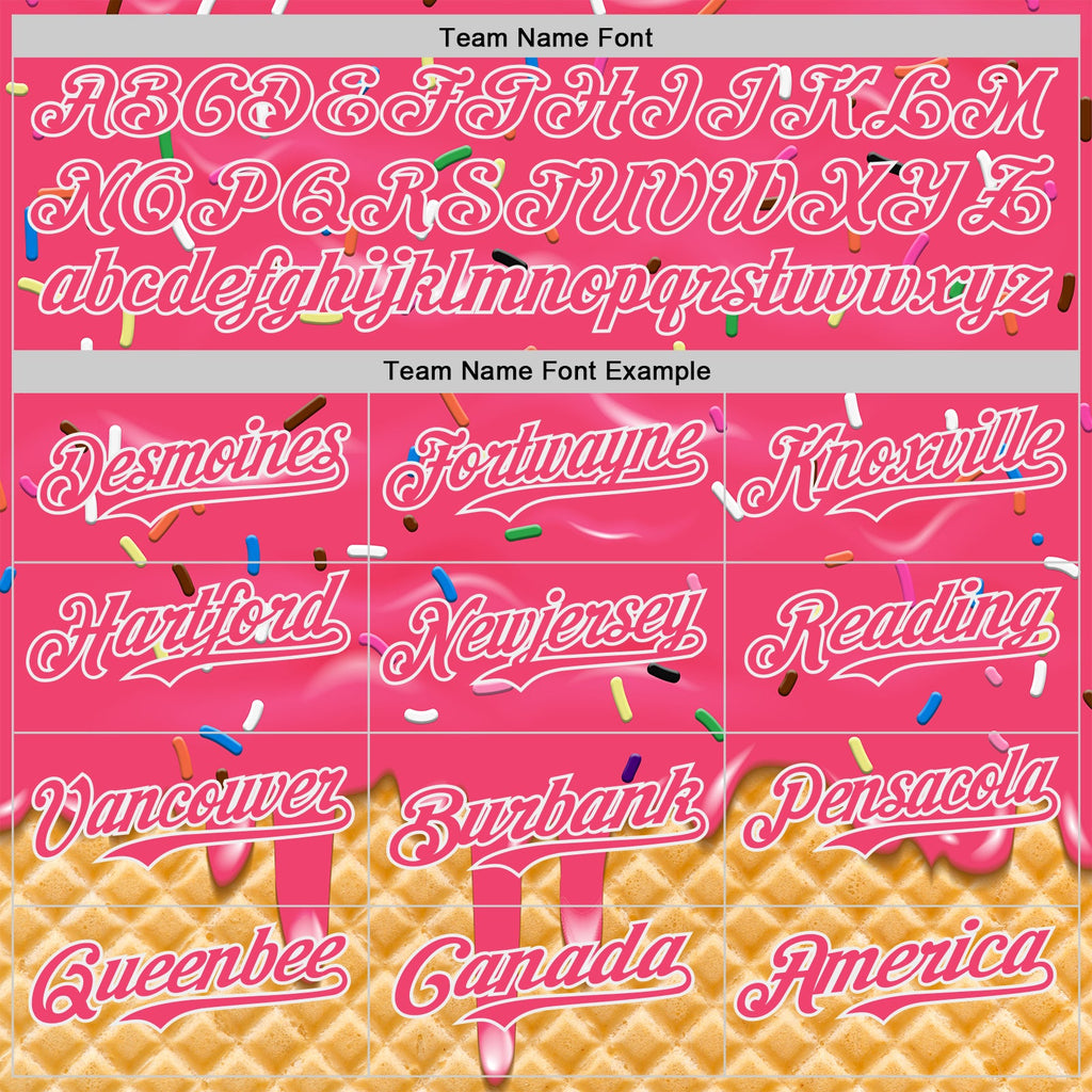 Custom Neon Pink-White Ice Cream Waffle Foodie Dessert Authentic Baseball Jersey