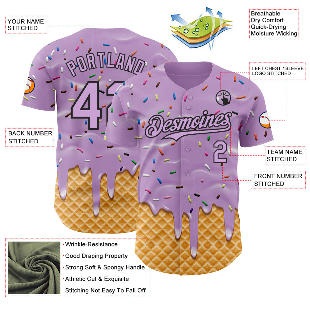 Custom Light Purple-Black Ice Cream Waffle Foodie Dessert Authentic Baseball Jersey