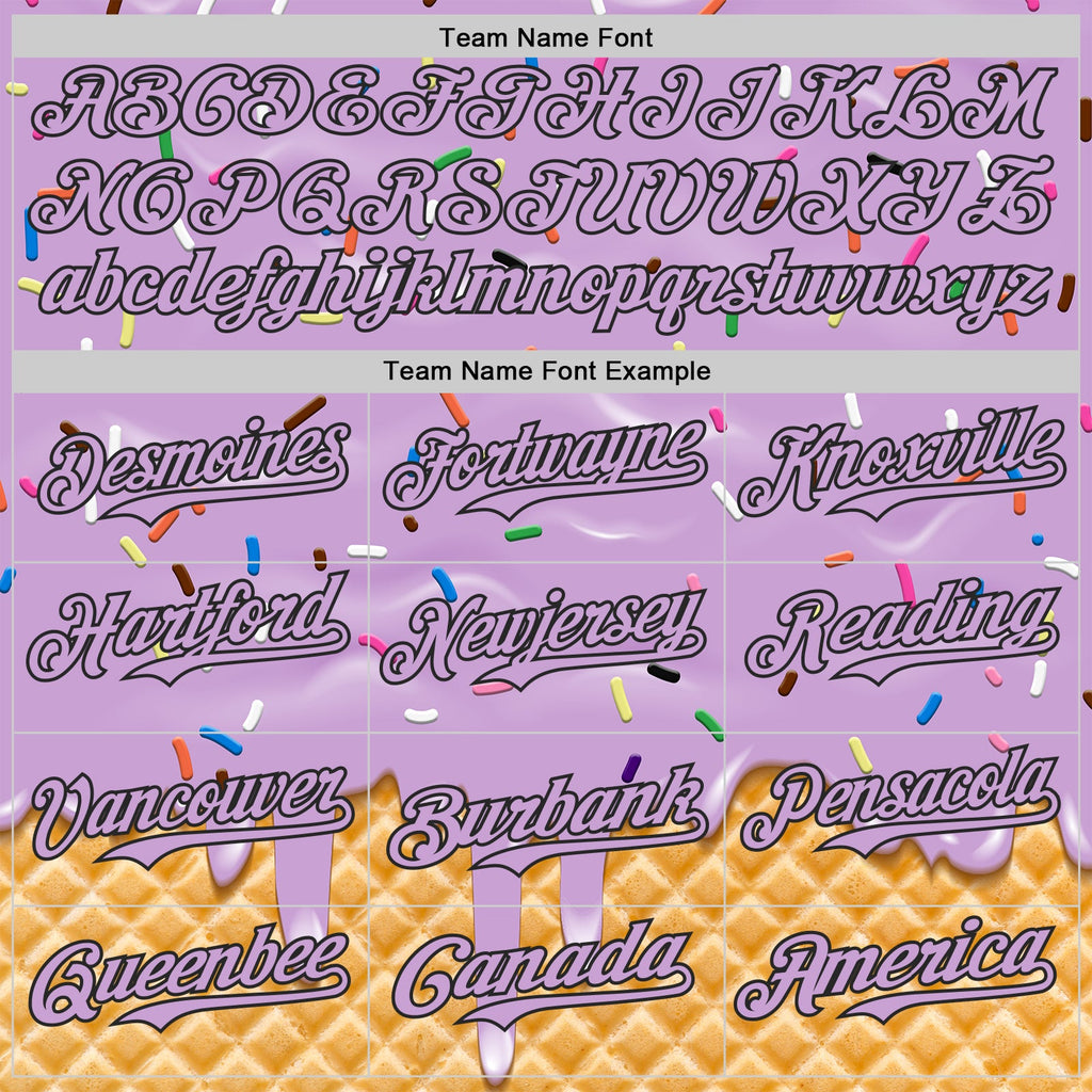 Custom Light Purple-Black Ice Cream Waffle Foodie Dessert Authentic Baseball Jersey