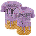 Custom Light Purple-Black Ice Cream Waffle Foodie Dessert Authentic Baseball Jersey