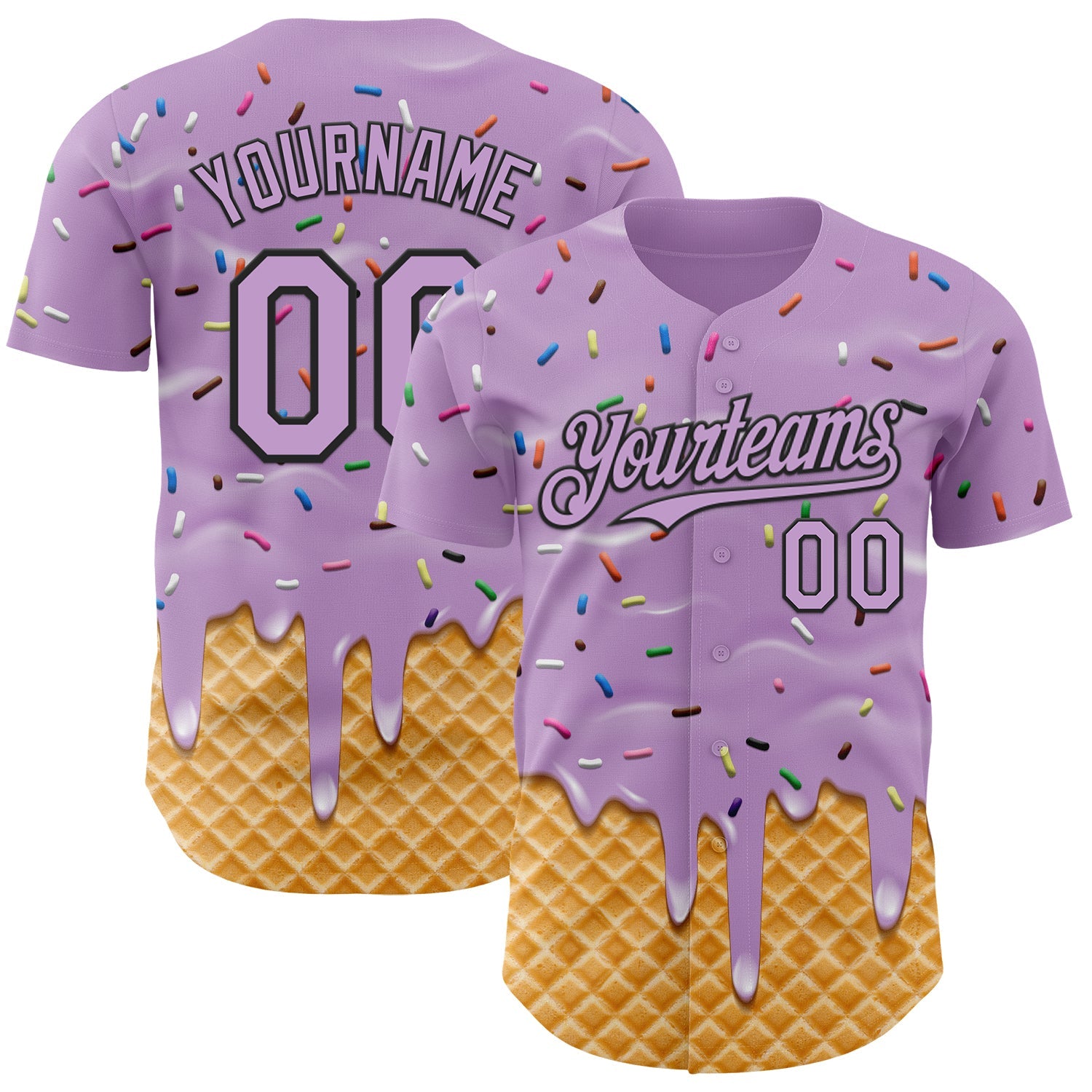 Custom Light Purple-Black Ice Cream Waffle Foodie Dessert Authentic Baseball Jersey