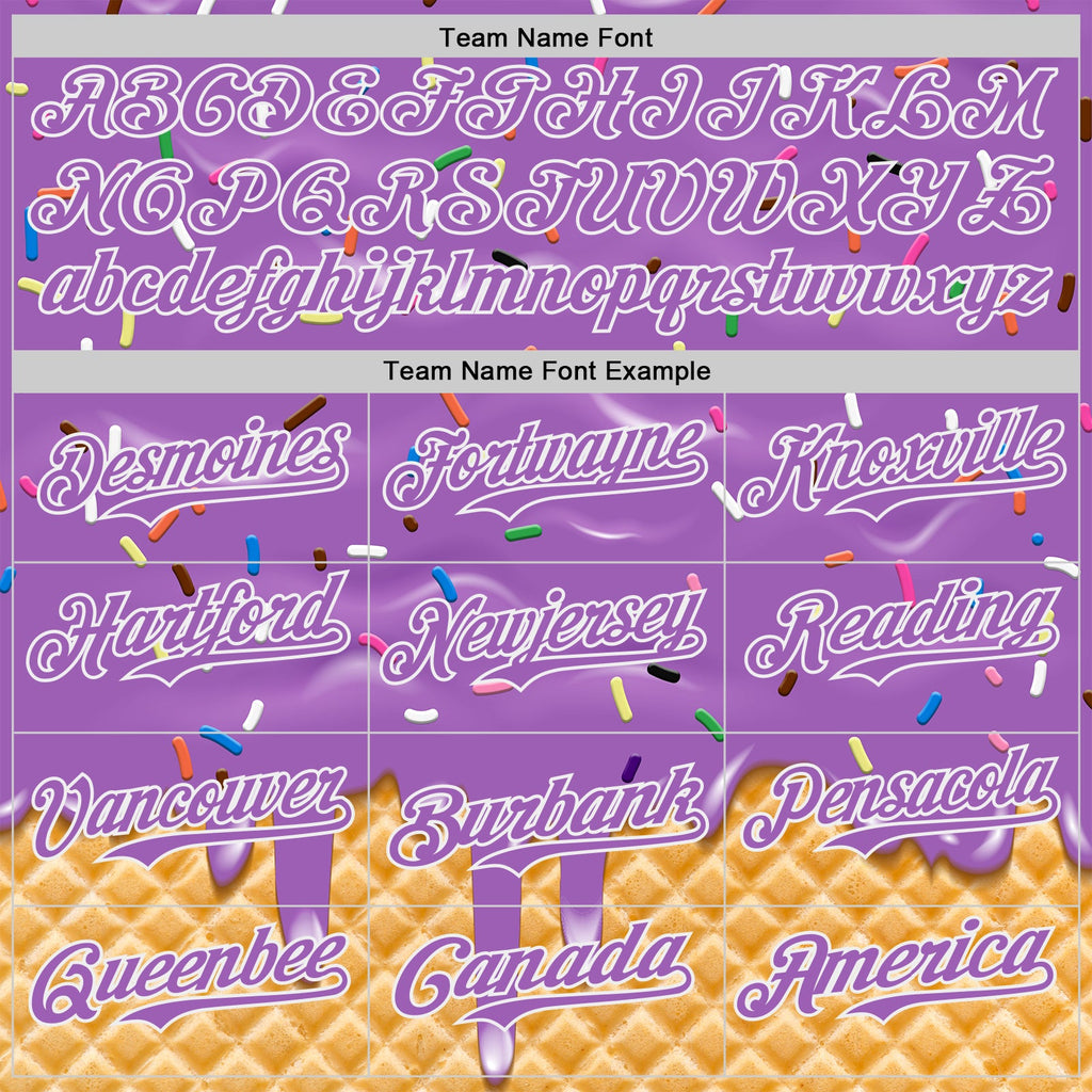 Custom Medium Purple-White Ice Cream Waffle Foodie Dessert Authentic Baseball Jersey