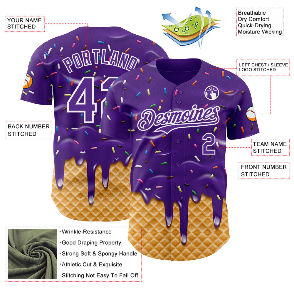 Custom Purple-White Ice Cream Waffle Foodie Dessert Authentic Baseball Jersey