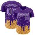 Custom Purple-White Ice Cream Waffle Foodie Dessert Authentic Baseball Jersey